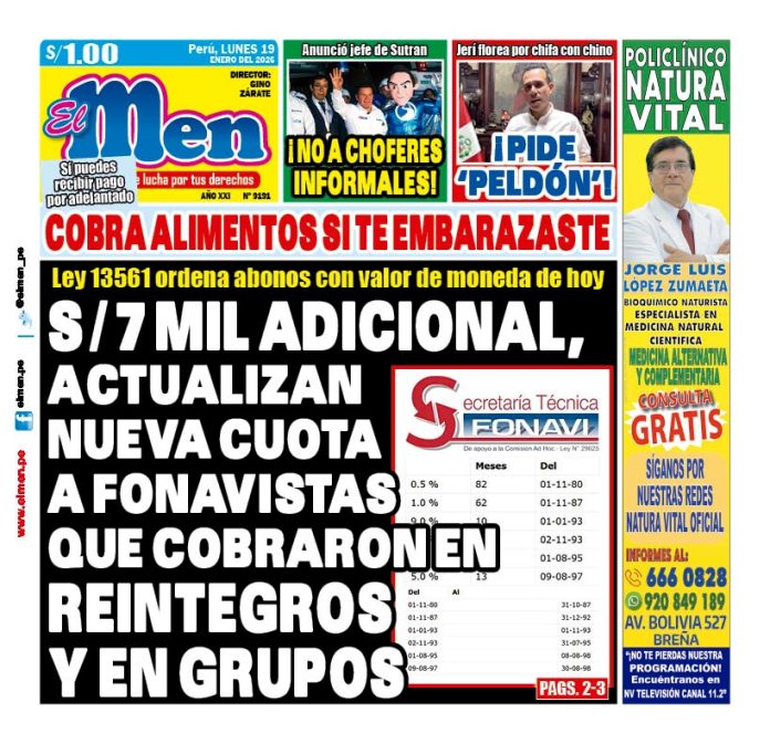 Portada Diario El Men (19/1/2026)