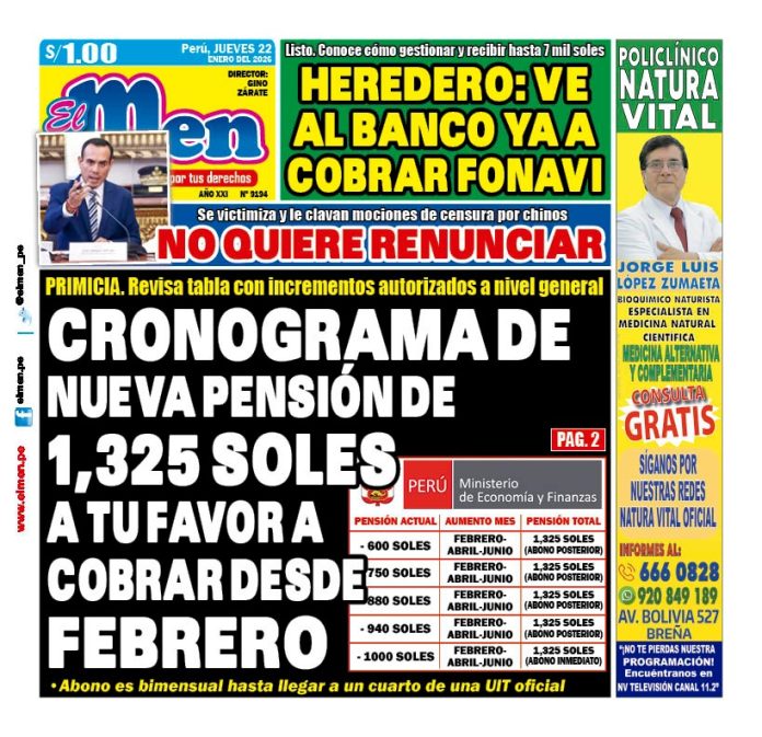 Portada Diario El Men (22/1/2026)