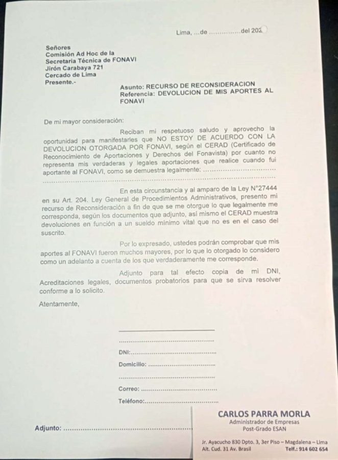 Fonavi - Recurso de reconsideración