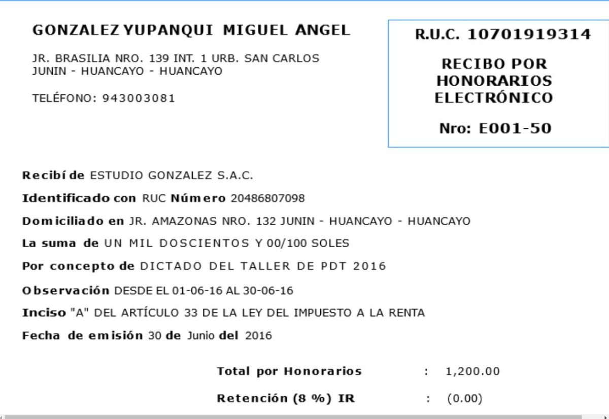 Recibo por honorarios