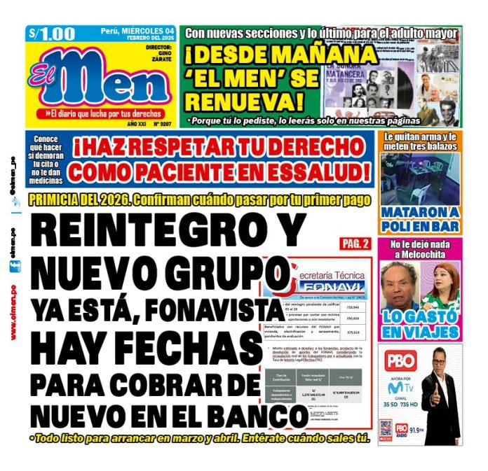 Portada Diario El Men (4/2/2026) Portada Diario El Men (4/2/2026)