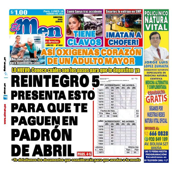Portada Diario El Men (16/2/2026)