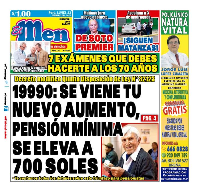 Portada Diario El Men (23/2/2026) Portada Diario El Men (23/2/2026)