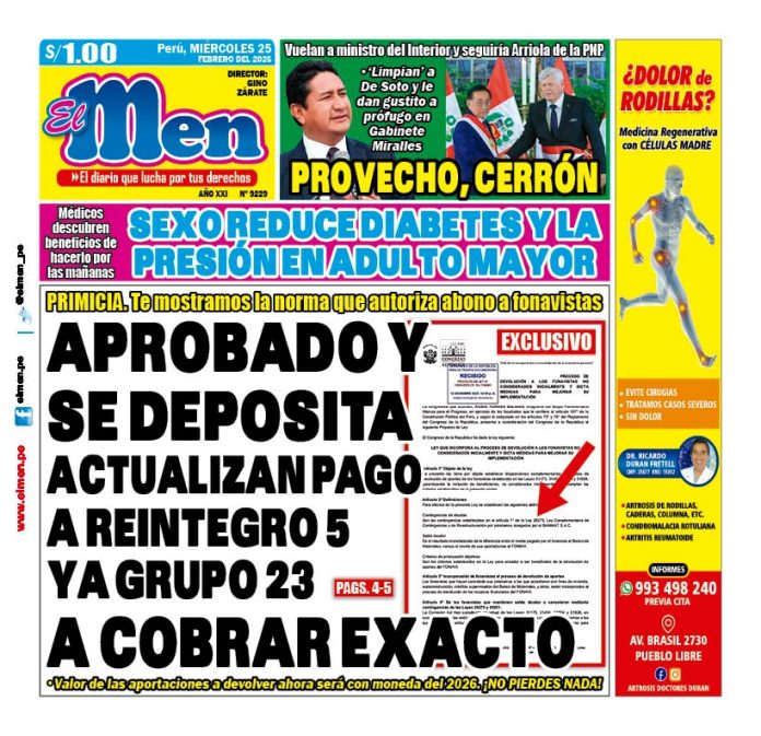 Portada Diario El Men (25/2/2026) Portada Diario El Men (25/2/2026)