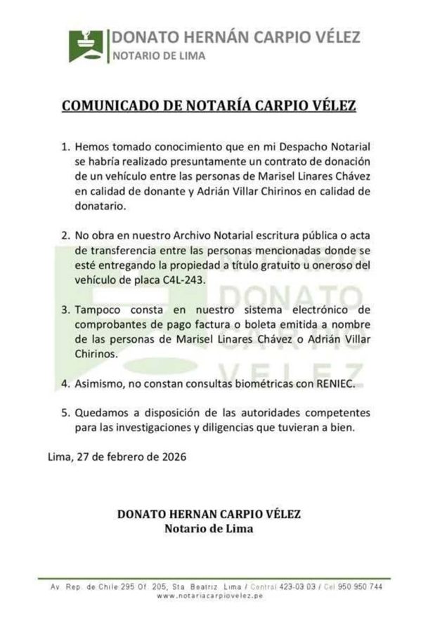Comunicado Notaría Carpio Vélez