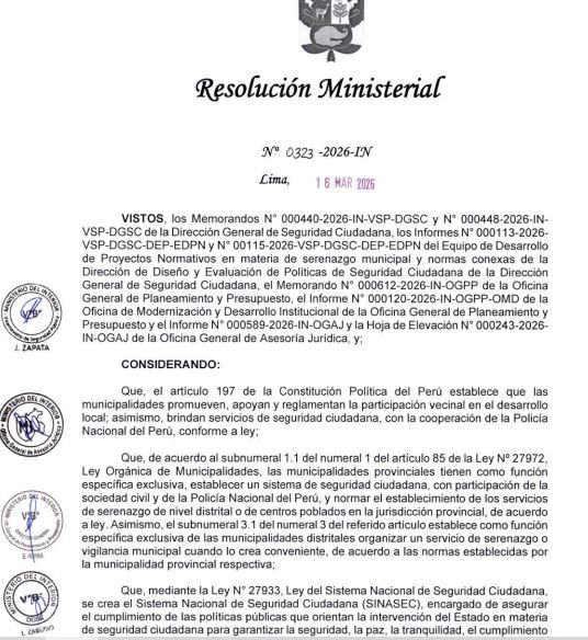 Resolución Ministerial Nº 0323-2026-IN