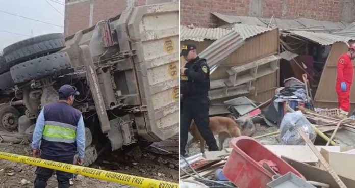 Volquete se estrella en casa y mata a dos