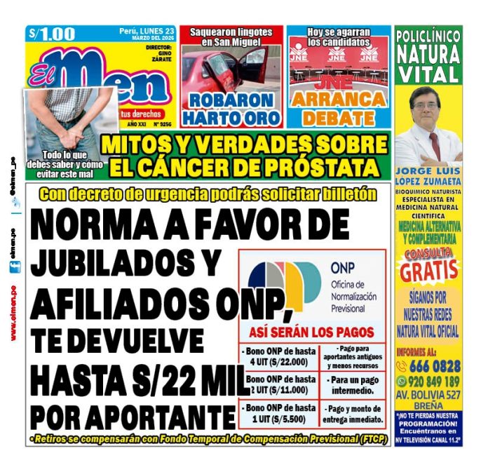 Portada Diario El Men (23/3/2026)