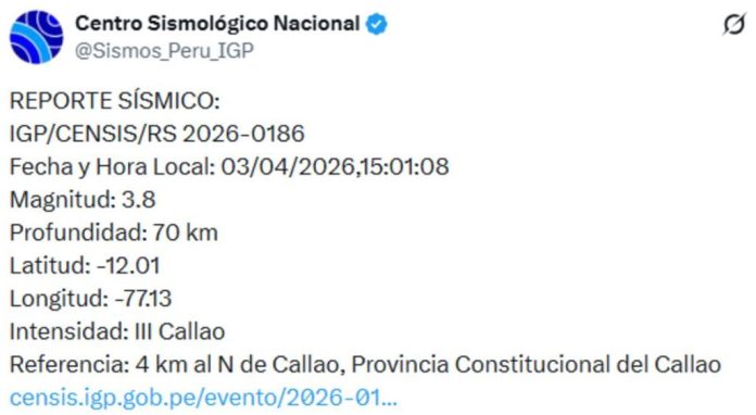 Sismo de magnitud 3.8 se registró en el Callao Sismo de magnitud 3.8 se registró en el Callao