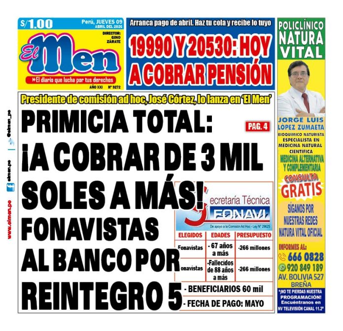 Portada Diario El Men (9/4/2026) Portada Diario El Men (9/4/2026)