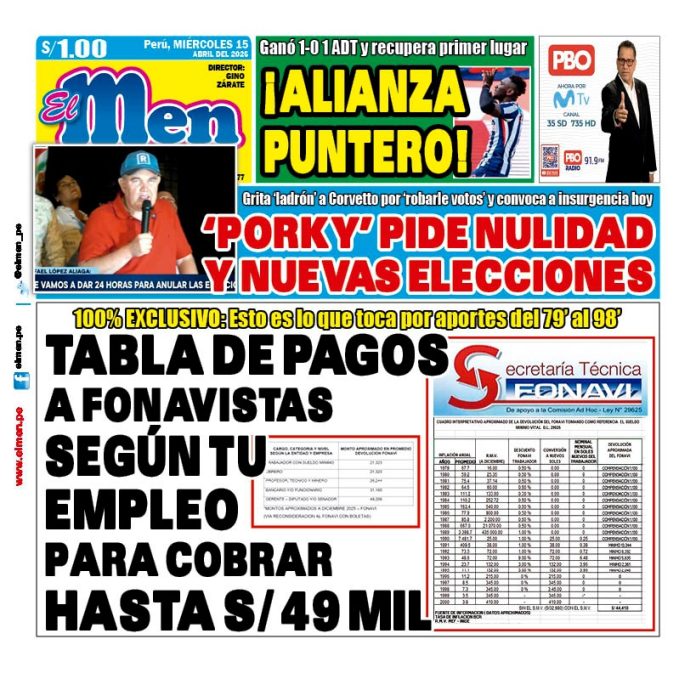 Portada Diario El Men (15/4/2026) Portada Diario El Men (15/4/2026)