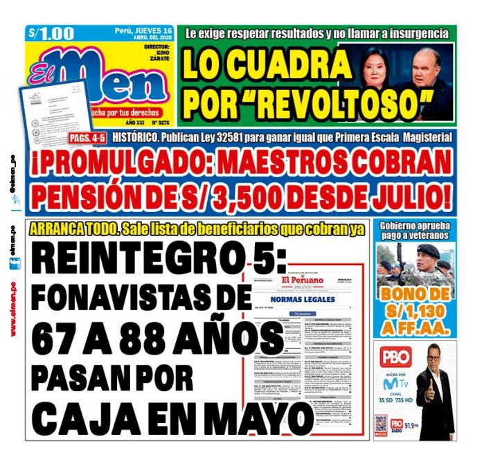 Portada Diario El Men (16/4/2026)