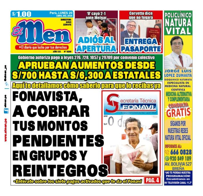 Portada Diario El Men (20/4/2026)