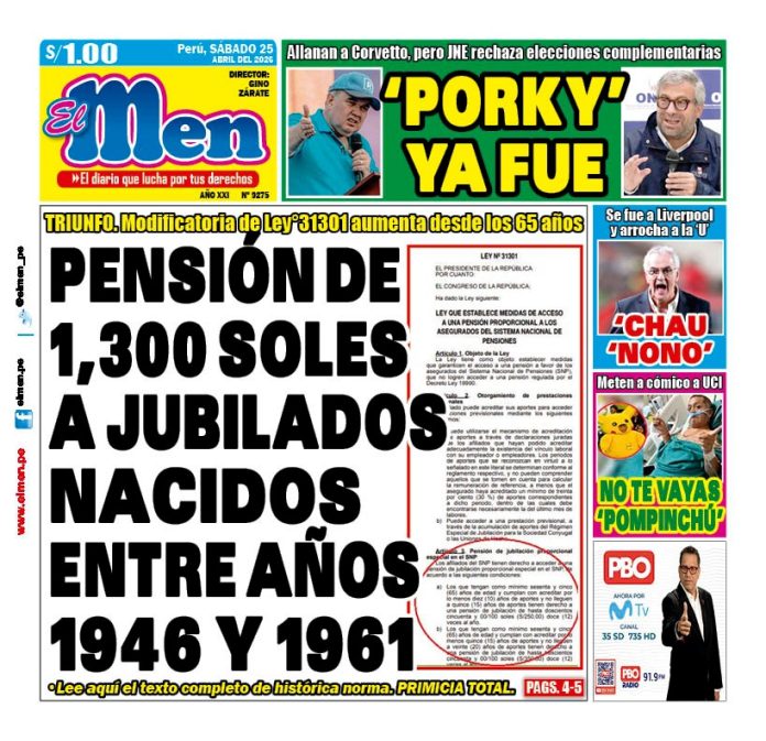 Portada Diario El Men (25/4/2026)