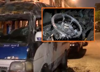 Fue quemado dentro de combi