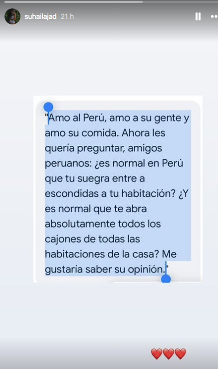 historia publicada en Instagram, Suhaila Jad