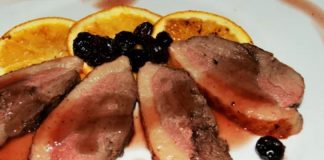 Pechuga de pato en salsa de arándanos