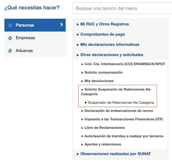 suspensión de retenciones de cuarta categoría
