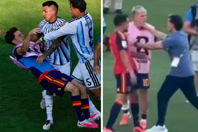 Roberto Ayala fue sorprendido golpeando a Dani Olmo durante la caótica pelea en la final de la Copa del Mundo