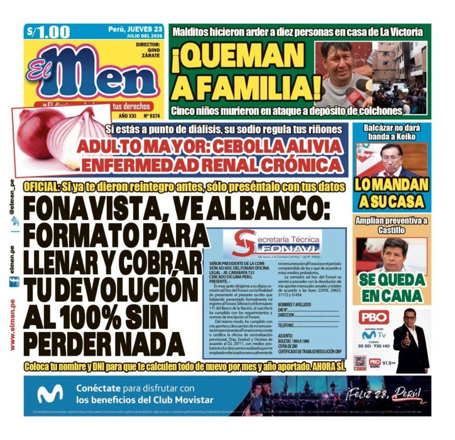 Portada Diario El Men (23/7/2026)