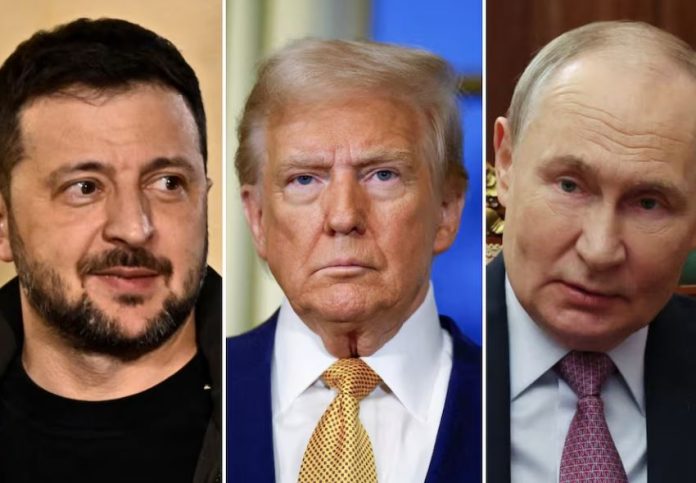 Presidentes de Rusia, Vladimir Putin; Estados Unidos, Donald Trump y Ucrania, Volodymyr Zelensky Presidentes de Rusia, Vladimir Putin; Estados Unidos, Donald Trump y Ucrania, Volodymyr Zelensky