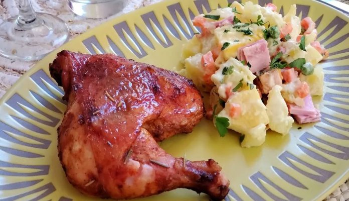 pollo al horno con ensalada blanca