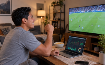 Veinticuatro goles ponen los totales de Copa bajo la lupa Hombre viendo un partido de fútbol con gráficos de apuestas en su portátil