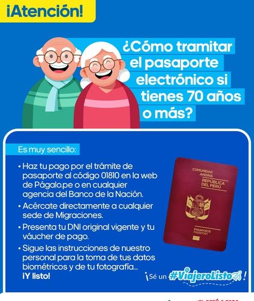 adultos mayores de 70 años en el Perú pueden tramitar su pasaporte electrónico sin necesidad de reservar una cita previa