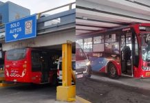 Bus queda atorado en puente en La Marina Bus queda atorado en puente en La Marina