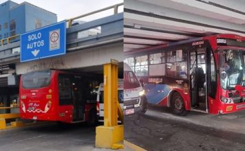 Bus queda atorado en puente en La Marina